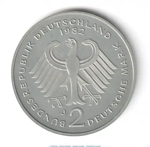 Kursmünze Deutschland , 2 Mark Münze -Kurt Schumacher- 1982 J , stgl , J.424 Bundesrepublik