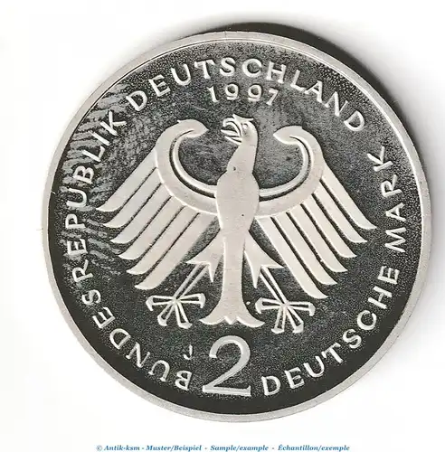 Kursmünze Deutschland , 2 Mark Münze -Ludwig Erhard- 1997 J , stgl , J.445 Bundesrepublik