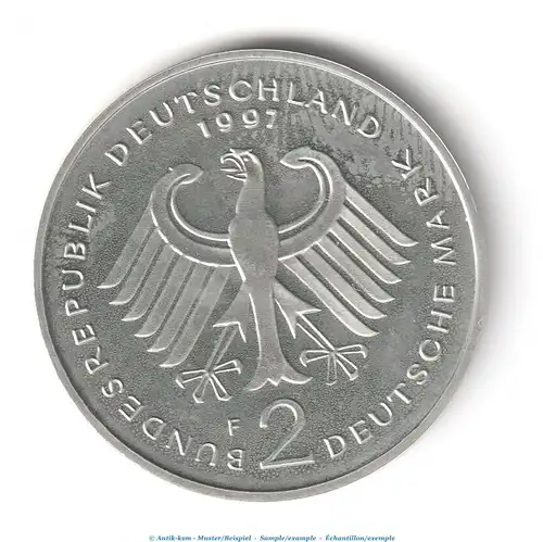 Kursmünze Deutschland , 2 Mark Münze -Franz Josef Strauß- 1997 F , stgl , J.450 Bundesrepublik