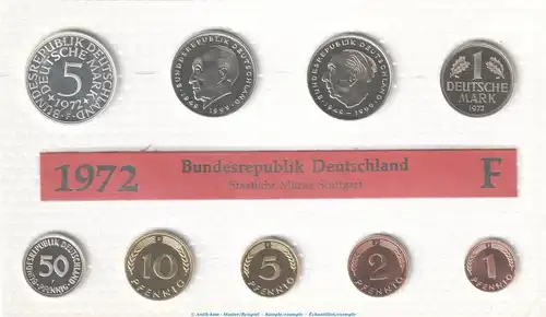 Kursmünzensatz Deutschland -KMS mit 9 Münzen Stuttgart- 1972 F , pp , J.180 Bundesrepublik