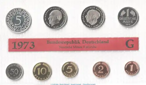 Kursmünzensatz Deutschland -KMS mit 9 Münzen Karlsruhe- 1973 G , pp , J.180 Bundesrepublik