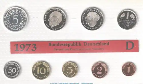 Kursmünzensatz Deutschland -KMS mit 9 Münzen München- 1973 D , pp , J.180 Bundesrepublik