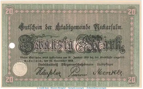 Neckarsulm , Banknote 50 Mark Schein in kfr.E , Geiger 368.03 , Württemberg 1918 Grossnotgeld