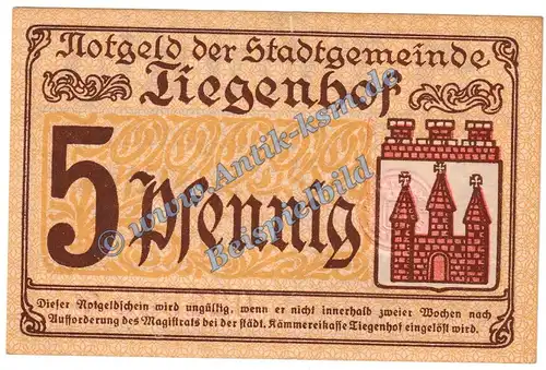 Tiegenhof , Notgeld 5 Pfennig Schein in kfr. Tieste 7355.05.05 , Westpreussen 1920 Verkehrsausgabe