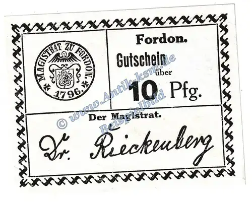 Fordon , Notgeld 10 Pfennig Schein in kfr. Tieste 1900.05.10 , Posen o.D. Verkehrsausgabe