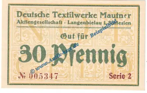 Langenbielau , Notgeld 30 Pfennig Schein in kfr. Tieste 3860.05.21 , Verkehrsausgabe o.D. Schlesien