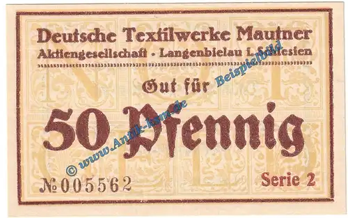 Langenbielau , Notgeld 50 Pfennig Schein in kfr. Tieste 3860.05.23 , Verkehrsausgabe o.D. Schlesien