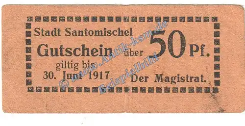 Santomischel , Notgeld 50 Pfennig Schein in gbr. Tieste 6425.05.03 , Posen o.D. Verkehrsausgabe