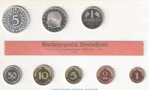 Kursmünzensatz Deutschland -KMS mit 8 Münzen München- 1971 D , pp , J.180 Bundesrepublik