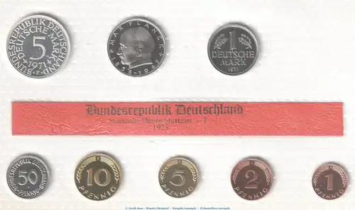 Kursmünzensatz Deutschland -KMS mit 8 Münzen Stuttgart- 1971 F , pp , J.180 Bundesrepublik