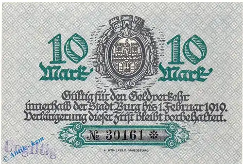 Notgeld Burg , 10 Mark Schein in kfr. E , Geiger 073.02 , 01.12.1918 , Sachsen Großnotgeld