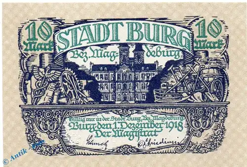 Notgeld Burg , 10 Mark Schein in kfr. E , Geiger 073.02 , 01.12.1918 , Sachsen Großnotgeld