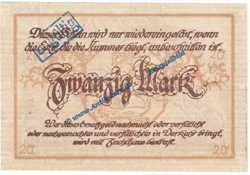 Eisleben , Banknote 20 Mark Schein in kfr.E , Geiger 123.14 o.D. Grossnotgeld Sachsen Anhalt