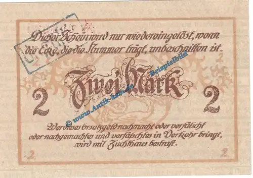 Eisleben , Banknote 2 Mark Schein in kfr.E Geiger 123.11 , Grossnotgeld o.D. Sachsen Anhalt