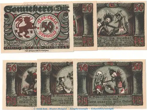 Notgeld Stadt Sonneberg 1244.1 , Set mit 6 Scheinen in kfr. o.D. , Thüringen Seriennotgeld
