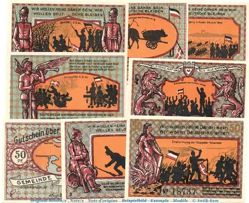 Notgeld Gemeinde Süderbrarup 1294.7 , Set mit 8 Scheinen in kfr. o.D. , Schleswig Holstein Seriennotgeld