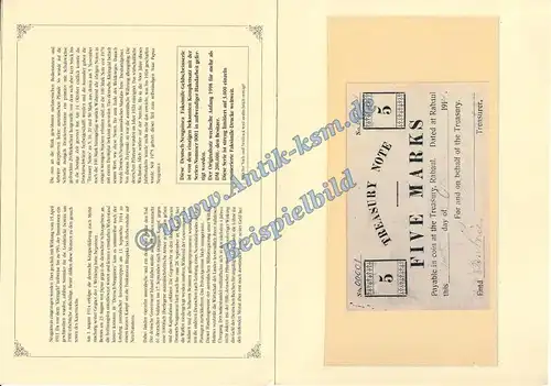 Treasury Notes , 5 bis 100 Marks -Faksimile Set- kfr. Ros. DNG-N von 1914 , deutsch Neuguinea
