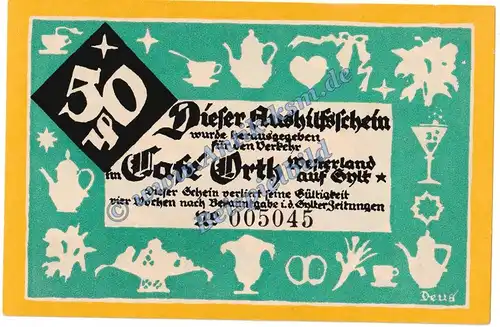 Westerland M-G 1416.1.a , Notgeld 50 Pfennig Schein in kfr. o.D. Schleswig Holstein Seriennotgeld