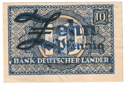 Banknoten , 10 Pfennig -FEHLDRUCK- in gbr. WBZ-12.b, Ros.251, P.12 , Kopfgeld Bank deutscher Länder