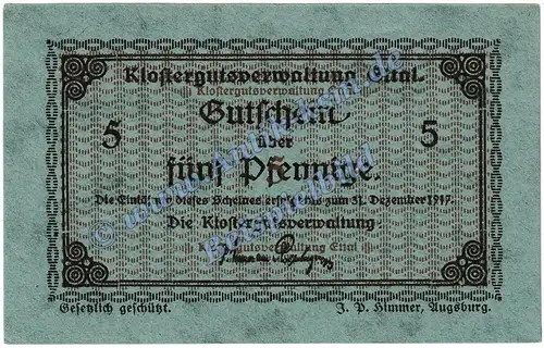 Ettal , Notgeld 5 Pfennig Schein in kfr. Tieste 1810.05.17 , Bayern o.D. Verkehrsausgabe