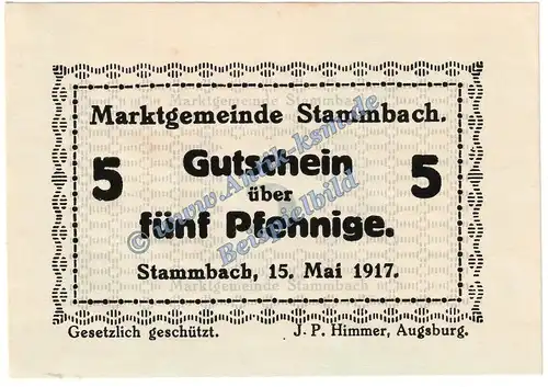 Stammbach , Notgeld 5 Pfennig -78x55- in kfr. Tieste 7070.05.35 , Bayern 1917 Verkehrsausgabe
