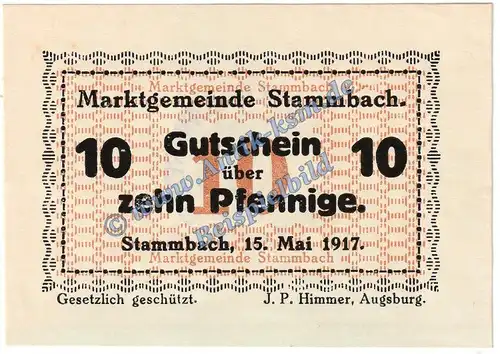 Stammbach , Notgeld 10 Pfennig -78x55- in kfr. Tieste 7070.05.36 , Bayern 1917 Verkehrsausgabe