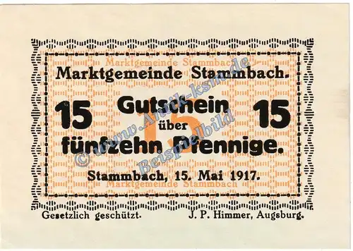 Stammbach , Notgeld 15 Pfennig -78x55- in kfr. Tieste 7070.05.37 , Bayern 1917 Verkehrsausgabe