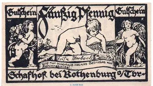 Notgeld F. Merbach Rothenburg o.T. 1141.1 , 50 Pfennig Schein Nr 4 in kfr. o.D. Bayern Seriennotgeld