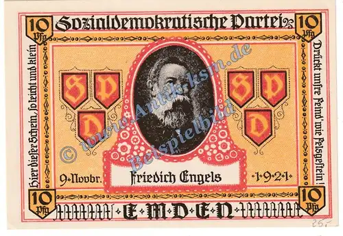 Emden , Notgeld 10 Pfennig -Engels- in kfr. M-G 336.1 Seriennotgeld 1921 Niedersachsen