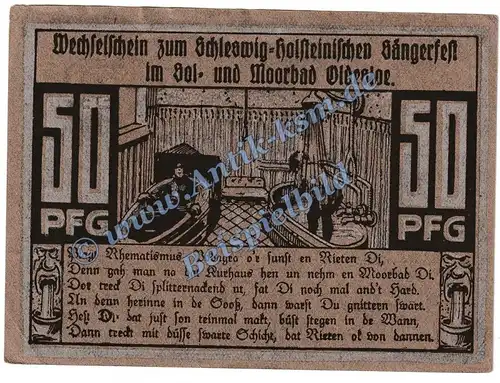 Oldesloe , Notgeld 50 Pfennig Schein in kfr. M-G 1020.1 Schleswig 1921 Seriennotgeld