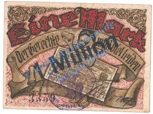 Tonndorf Lohe , Banknote 1 Million Überdruck Schein in gbr. Keller 5184.a , Inflation 1923 Schleswig Holstein