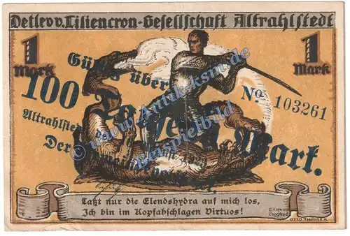 Altrahlstedt , Banknote 100.000 Überdruck Schein in gbr. Keller 84.a-d , Inflation 1923 Schleswig Holstein