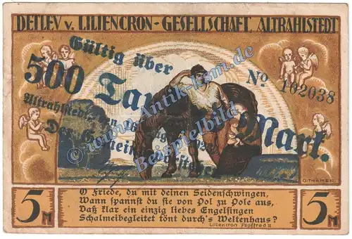 Altrahlstedt , Banknote 500.000 Überdruck Schein in gbr. Keller 84.a-d , Inflation 1923 Schleswig Holstein