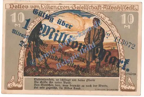 Altrahlstedt , Banknote 1 Million Überdruck Schein in f-kfr. Keller 84.a-d , Inflation 1923 Schleswig Holstein