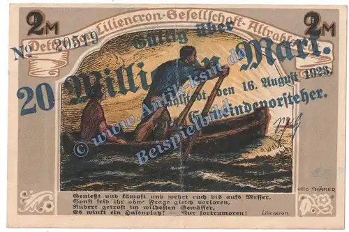 Altrahlstedt , Banknote 20 Millionen Überdruck Schein in gbr. Keller 84.a-d , Inflation 1923 Schleswig Holstein