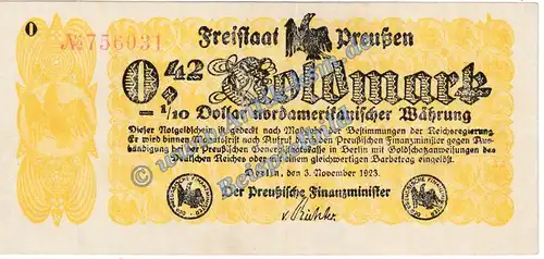 Berlin , Banknote 42 Gold Pfennig Schein in gbr. Müller 0265.4.f Wertbeständig 1923 Brandenburg