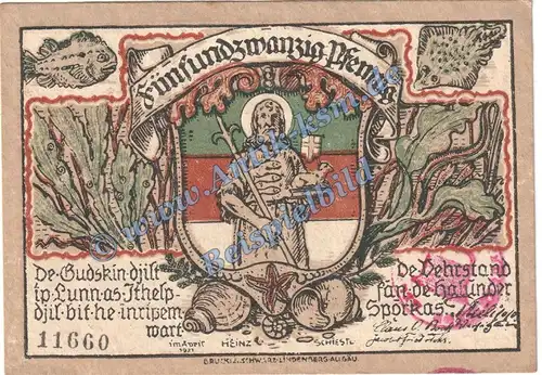 Helgoland , Notgeld 25 Pfennig -Djunk Gat Handstempel- in kfr. M-G 595.1.d , Schleswig 1921 Seriennotgeld