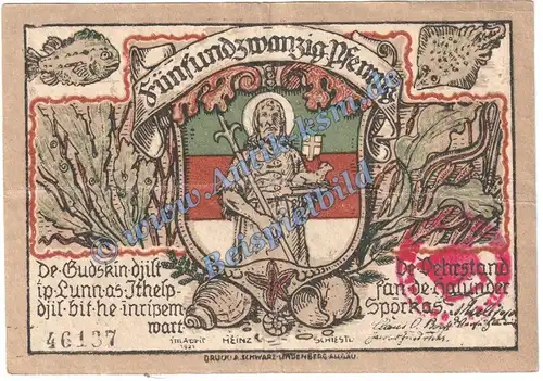 Helgoland , Notgeld 25 Pfennig -Djunk Gat Handstempel- in gbr. M-G 595.1.d , Schleswig 1921 Seriennotgeld