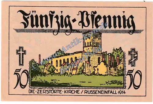 Neidenburg , Notgeld 50 Pfennig braun-schwarz in kfr. M-G 932.4 , Ostpreussen 1921 Seriennotgeld