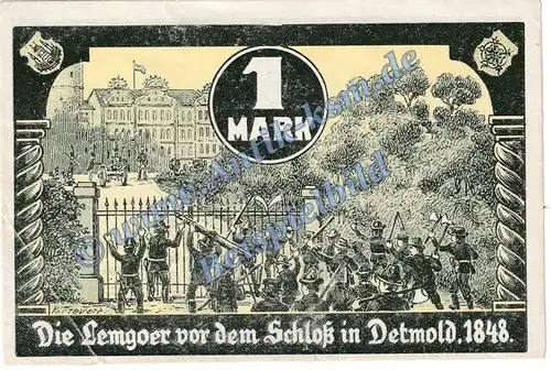 Lemgo , Notgeld A. Röding 1 Mark Schein in gbr. M-G 788.1.b , Westfalen 1921 Seriennotgeld