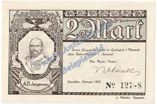 Gravenstein , Notgeld 2 Mark Schein in kfr. M-G 466.5 , Schleswig o.D. Seriennotgeld