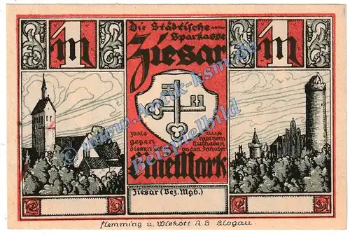 Ziesar , Notgeld 1 Mark Schein --blanko-- in kfr. M-G 1473.1.c , Brandenburg o.D. Seriennotgeld
