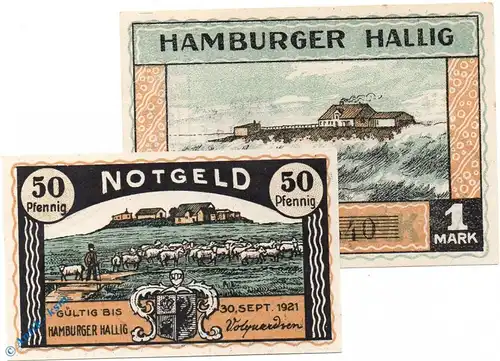Notgeld Hamburger , Hallig Volquardsen , Set mit 2 Scheinen orange , Mehl Grabowski 564.2 , von 1921 , Schleswig Holstein Serien Notgeld