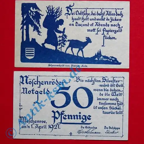Notgeld Nöschenrode , Set mit 2 Scheinen vertauschte Bilder , Mehl Grabowski 980.7 B , von 1921 , Sachsen Anhalt Seriennotgeld