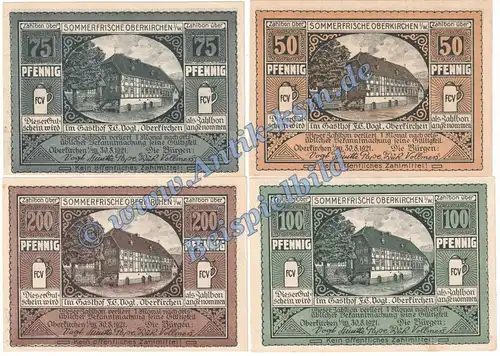 Oberkirchen , Notgeld Set --F.C.VOGT-- 4 Scheine in kfr. M-G 997.1 , Westfalen 1921 Seriennotgeld