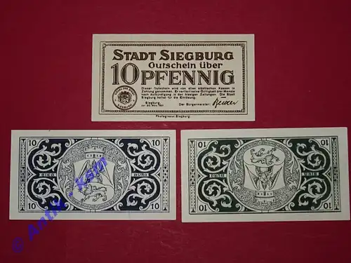 Notgeld Siegburg , Nordrhein Westaflen , vollständiger Satz mit 3 Scheinen , Seriennotgeld , 1225.2 , von 1921