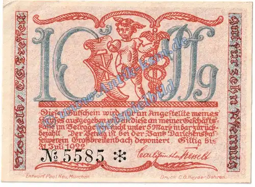 Grossbreitenbach , Notgeld 10 Pfennig -schwarz- in kfr. M-G 477.3.a , Thüringen o.D. Seriennotgeld