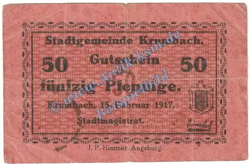 Krumbach , Notgeld 50 Pfennig Schein in gbr. Tieste 3745.05.02 , Bayern 1917 Verkehrsausgabe