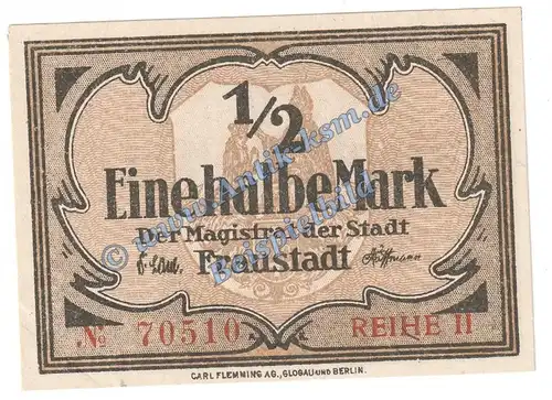 Fraustadt , Notgeld 1 Halbe Mark Schein in kfr. Tieste 1945.05.07 , Posen o.D. Verkehrsausgabe