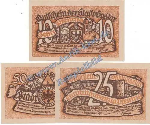 Goslar , Notgeld Set mit 3 Scheinen in kfr. Tieste 2375.05.05-07 , Niedersachsen 1918 Verkehrsausgabe